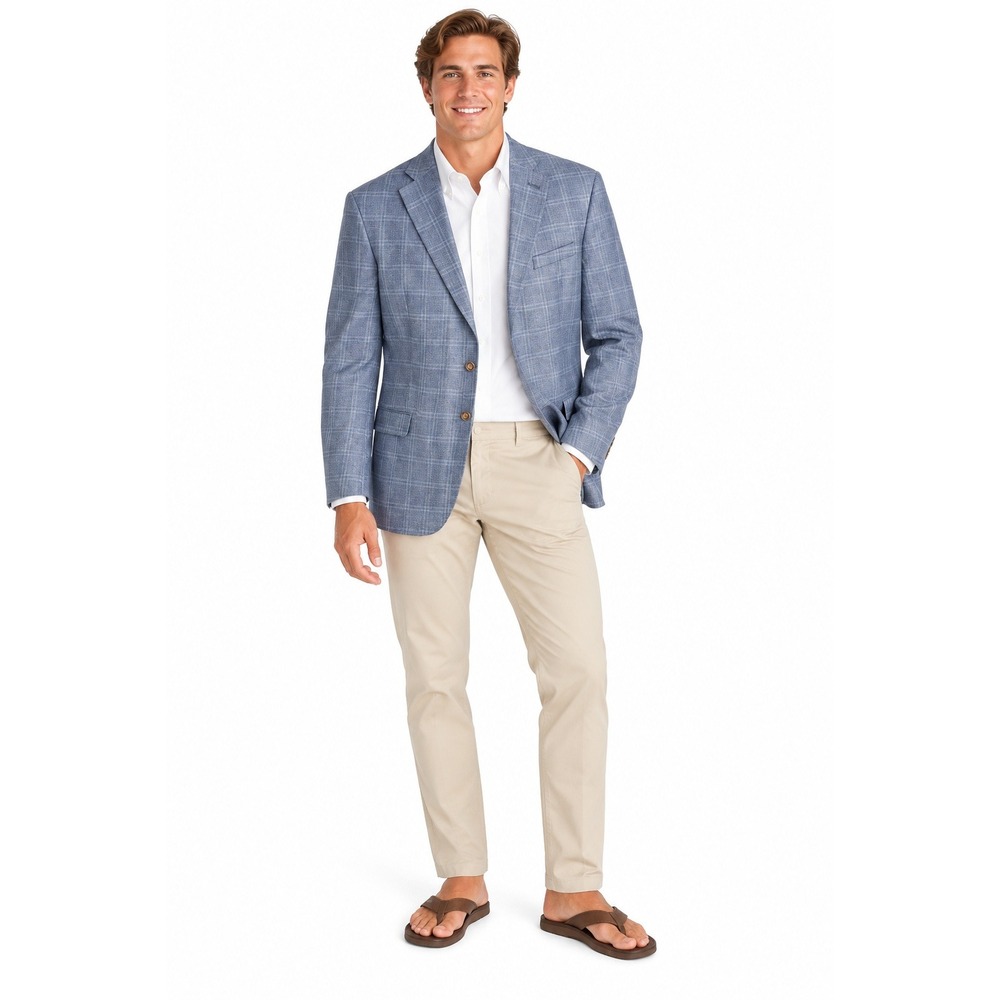 Jos. A. Bank Sport Coat Mens 46L Blue Reserve Plaid Wool Silk Linen Blazer 2-Btn